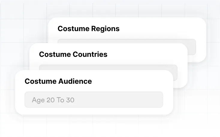 Screenshot showing input fields for specifying custom regions, countries, and a target audience age range (20-30).
